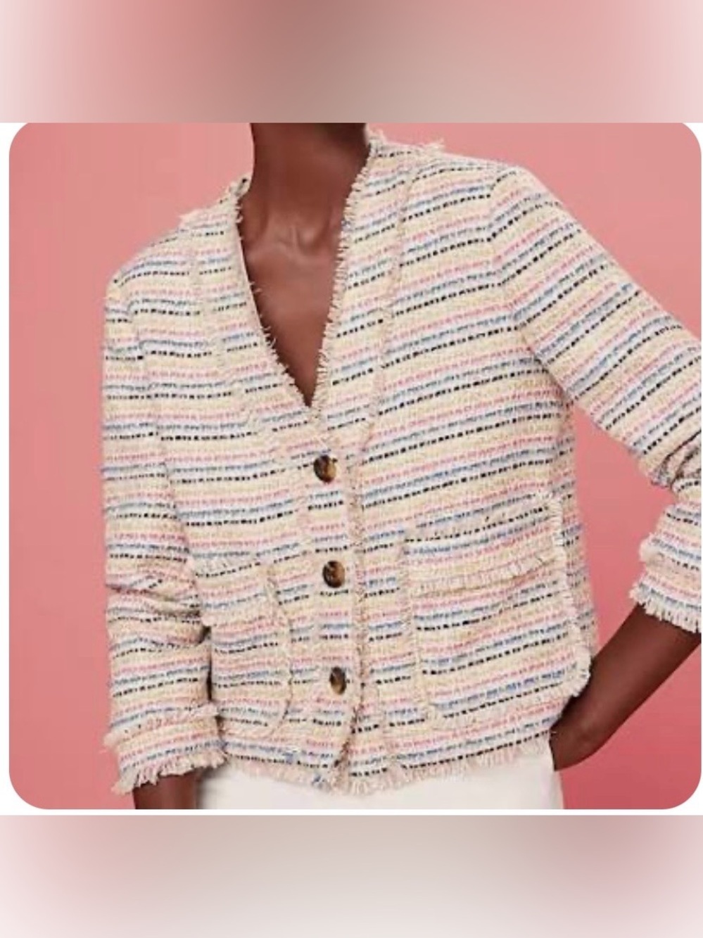 ANN TAYLOR Shimmer Fringe Blazer 4 Petite